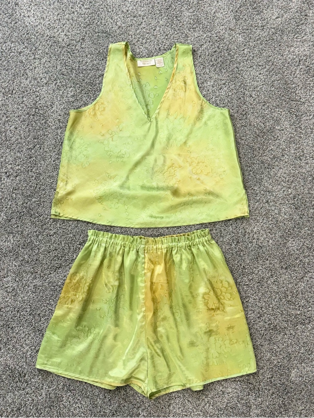 Vintage Victoria Secret Gold Label Green Satin Silky Shorts PJ Set Women’s S